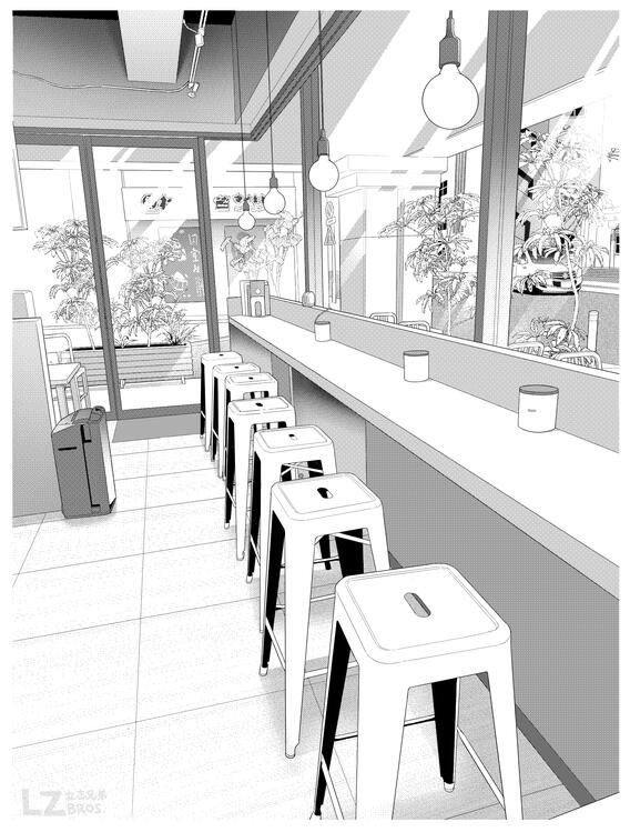 BG manga style trace_Cafe (6h)